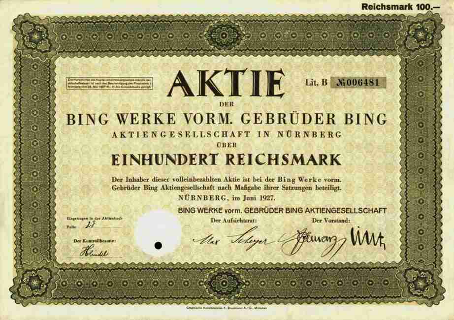 BING Werke AG 1927 Nürnberg Fürth Noris Nowag Vergaser Fritz Hintermayr 100 RM | eBay
